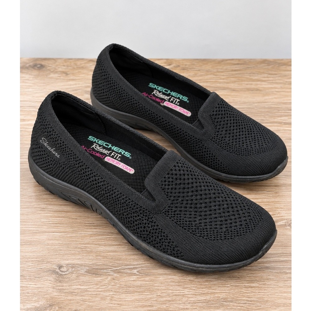 Skechers Relaxed Fit Air-Cooled Memory Foam Knit Slip On Shoes Black Womens Sz 9